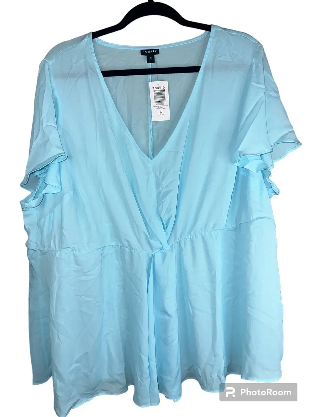 NWT Torrid Blue Georgette Twist Surplice Flutter Sleeve V Neck Blouse Size 3(3X)